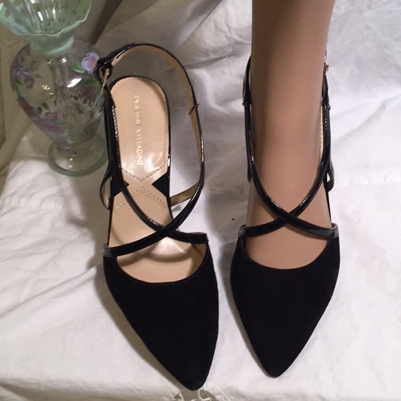 ADRIENNE VITTADINI SOFT LEATHER BLACK BUCKLED STRAP HEELS - Picture 5 of 11